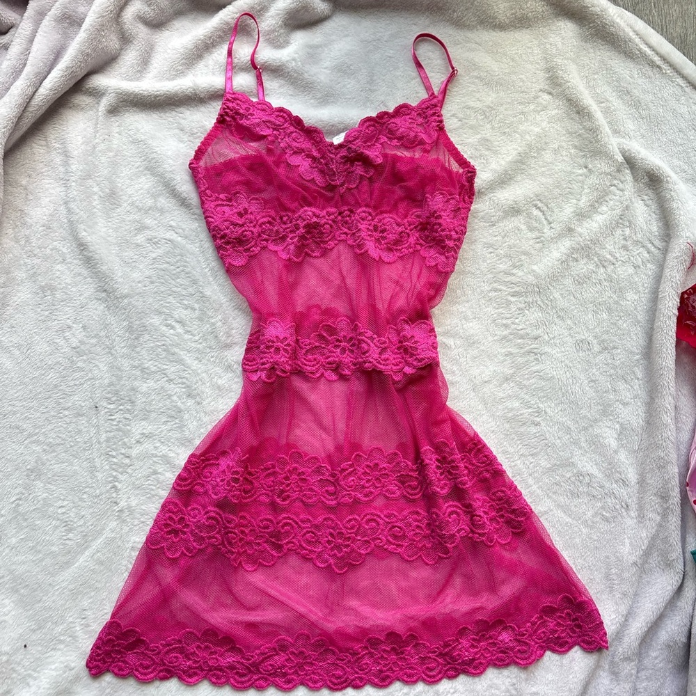 Rampage Sheer Pink Floral Lace Mini Slip Dress Chemise